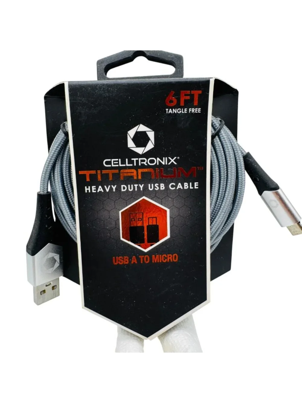 Celltronix Titanium 6 Ft Heavy Duty USB A To Micro USB Charging Data Cable Gray